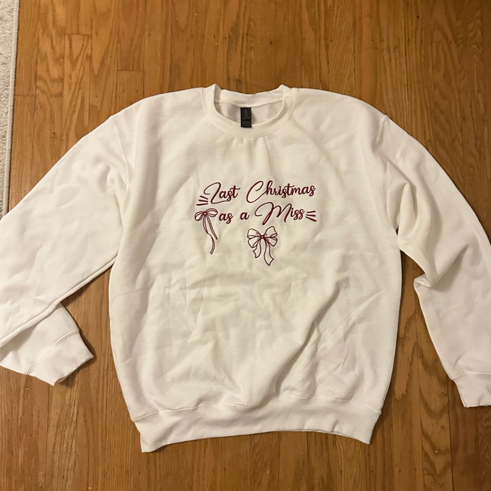 Gildan White Sweatshirt with Red Embroidery